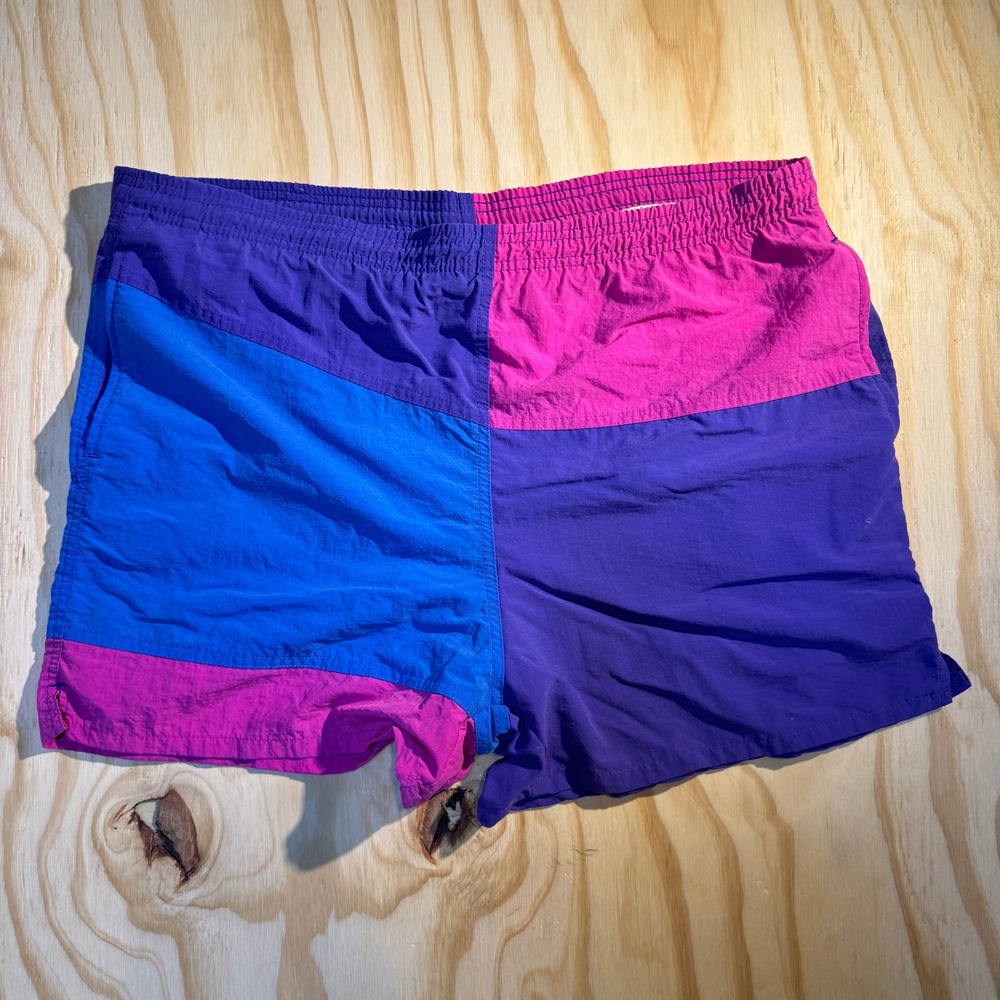 Cheetah Men's Vintage Colorblock Nylon Swim Trunks Multicolor Size Medium